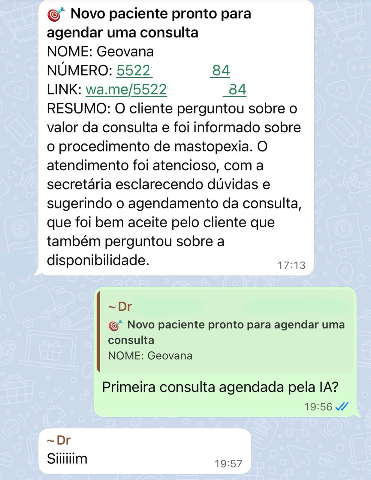 Depoimento de cliente Eixo Digital em conversa de WhatsApp 8